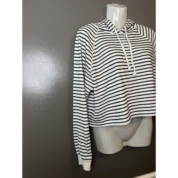 H&M Divided Hoodie Womens Medium Black White Striped Cropped Pullover Raglan - Picture 2 of 7